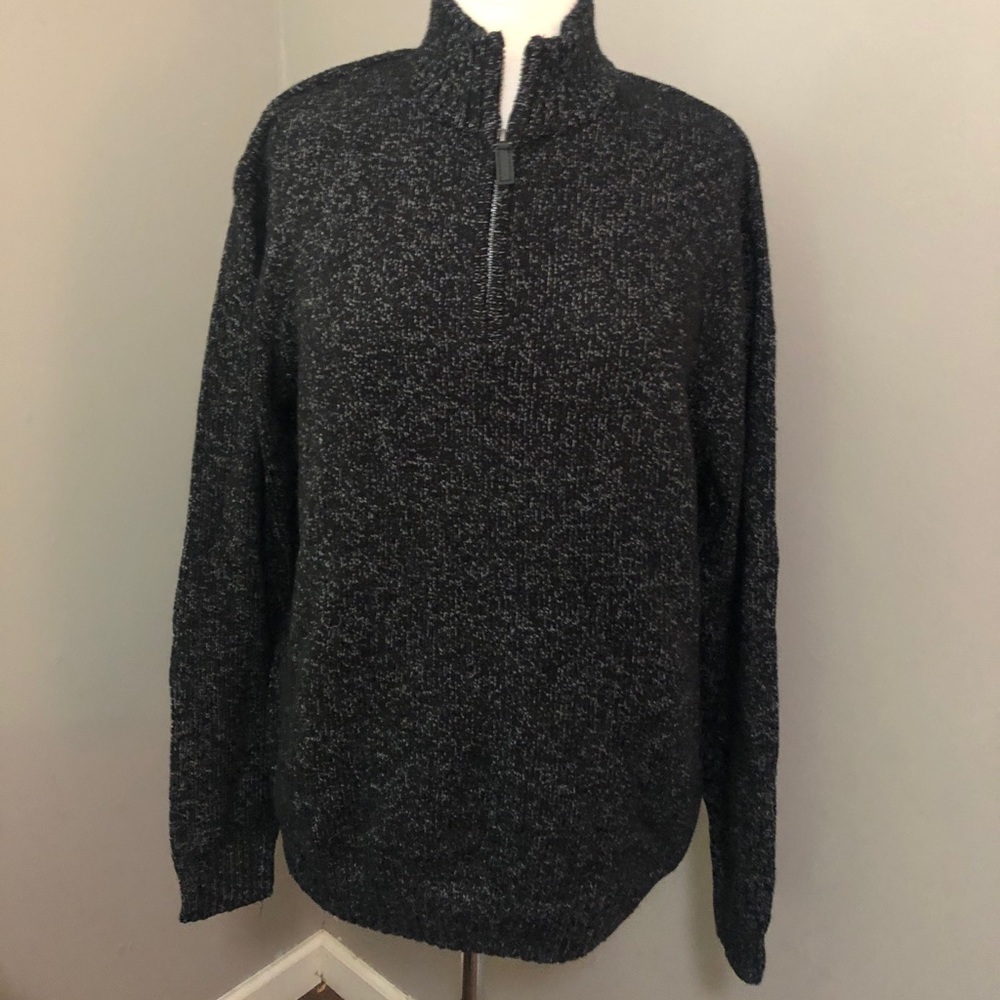 Chaps Black and Gray Half-Zip Sweater